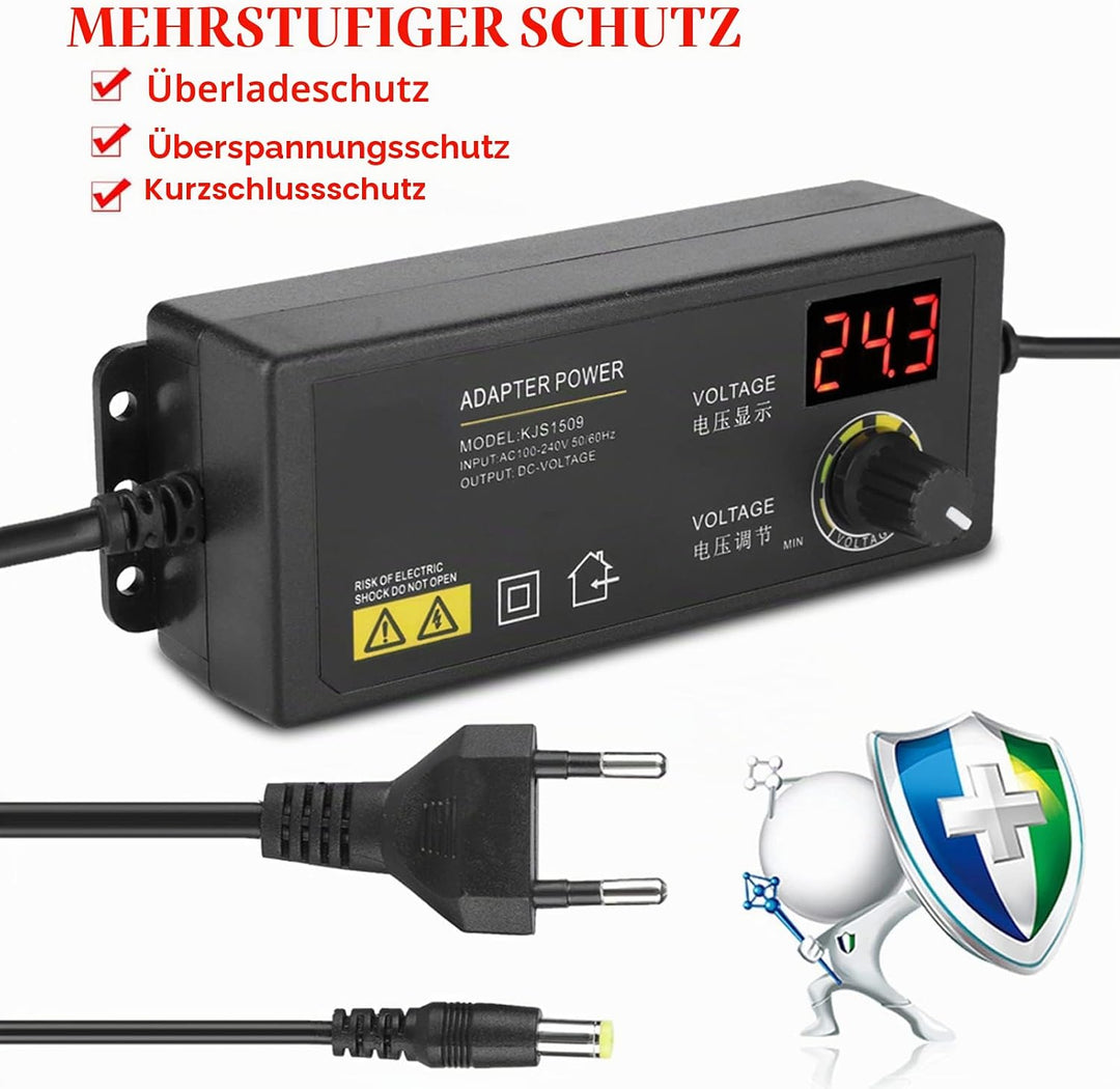 Einstellbares Netzteil,3-36V Weitbereich AC DC Stromadapter mit Digitalanzeige Anti-Interferenz 60W