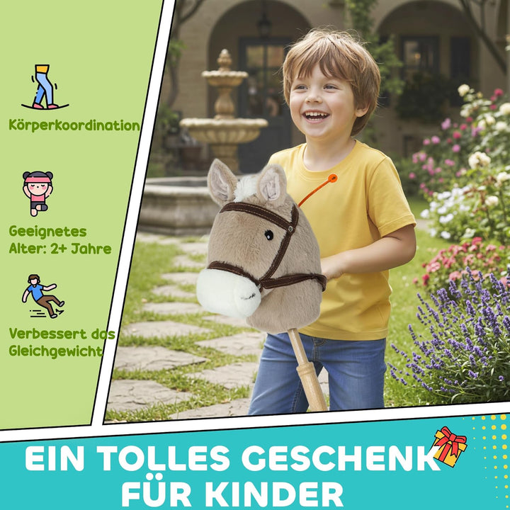 AIYAPLAY Hobby Horse Steckenpferd mit Sound, Rolle, Holzstock, Hobby Horsing aus Polyester für Kinde