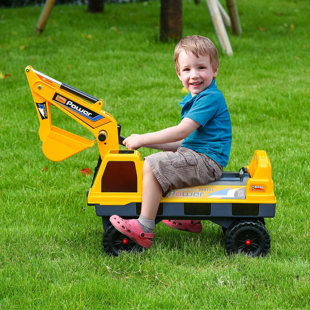Homcom Kinder Tritor Lauflernhilfe Traktor 2 – 3 Jahre Bagger mit Gelenk, mit Zange inkl. Soundeffek