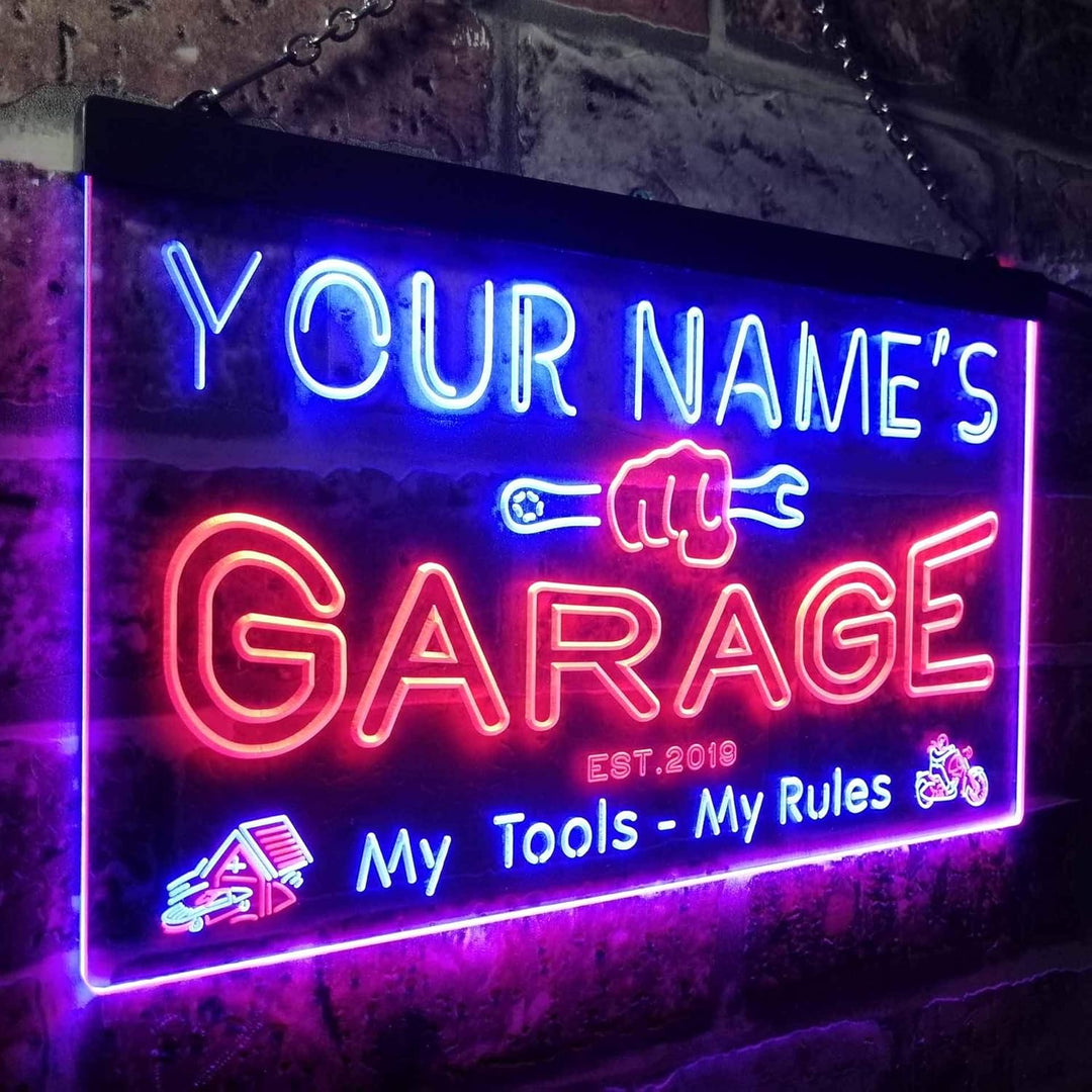 Personalized Your Name Est Year Theme Garage Man Cave Deco Dual Color LED Barlicht Neonlicht Lichtwe