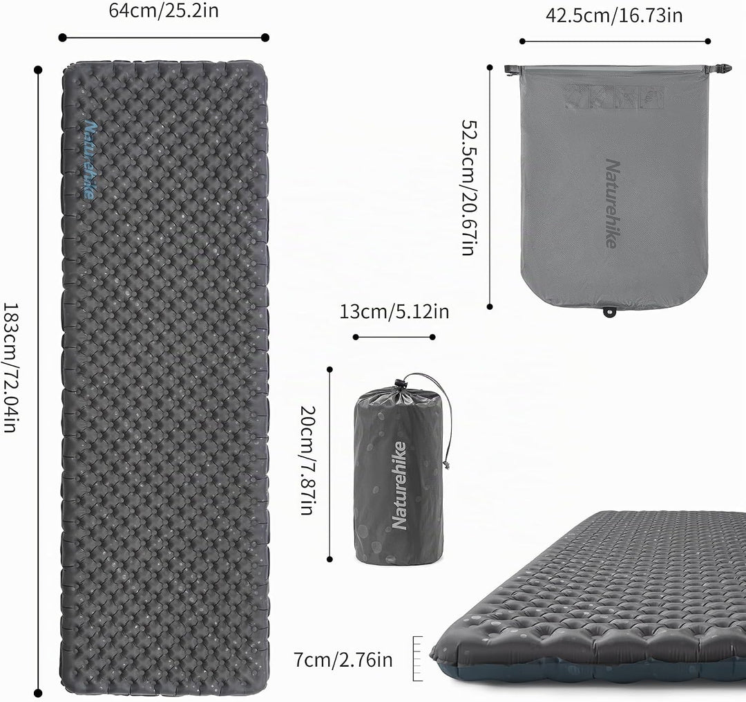 Naturehike 3,5R- Wert Camping Isomatte Ultralight 4 Jahreszeiten (-6℃) Selbstaufblasend mit aufblasb