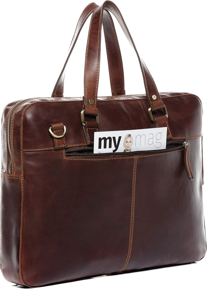 VS SID & VAIN Laptoptasche schmal echt Leder - 15.4 Zoll Laptop Business-Tasche Maguire - Umhängetas