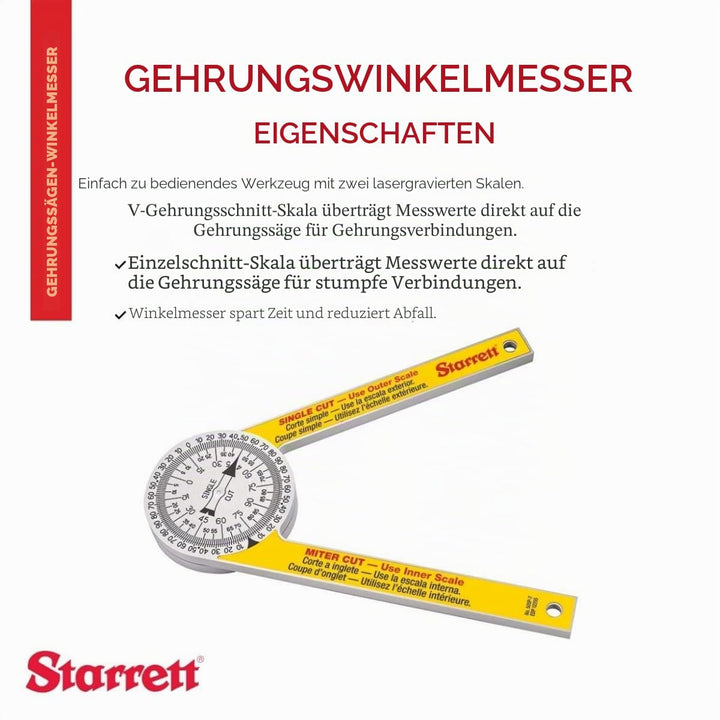 Starrett 505P-7 Gehrungssäge Winkelmesser 17,8 Cm, Gelb und Weiss, 17,8 Cm, Gelb und Weiss