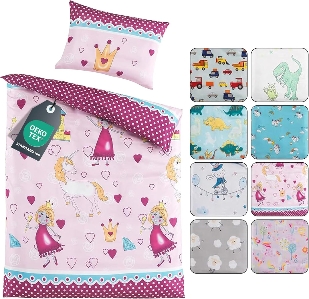 BaSaTex Kinder Baby Bettwäsche Set für Mädchen und Jungen | 100x135 cm + 40x60 cm | 100% Polyester M