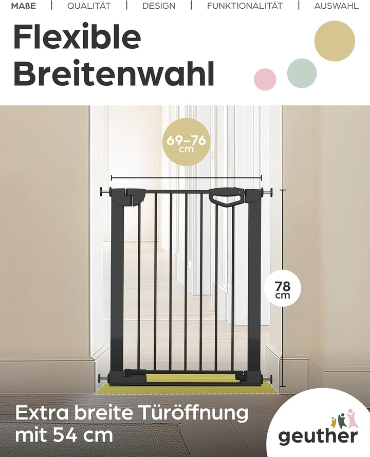 Geuther Türschutzgitter Easylock Flatstep Schwarz I Treppenschutzgitter zum Klemmen oder Bohren I Br