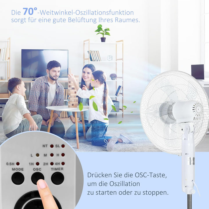 HOMCOM Standventilator mit Fernbedienung, Ventilator, Höhenverstellbarer Lüfter, 3 Geschwindigkeitss