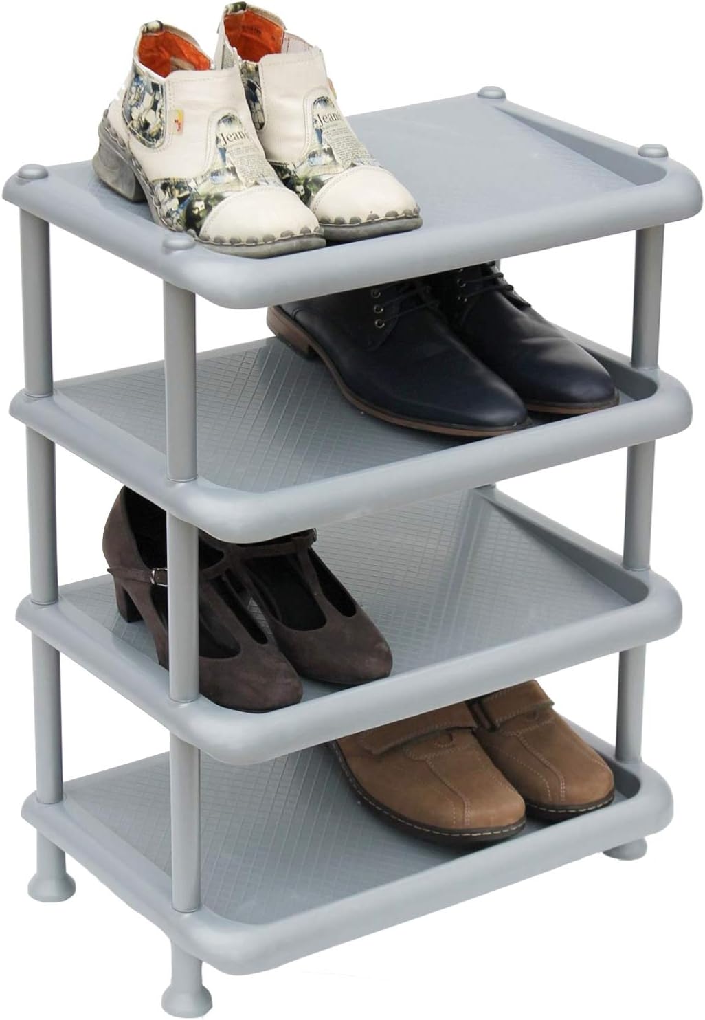 DanDiBo Schuhregal Kunststoff 93873 Stapelbar Schuhablage Offen Schuhständer mit 4 Ebenen Grau Schuh