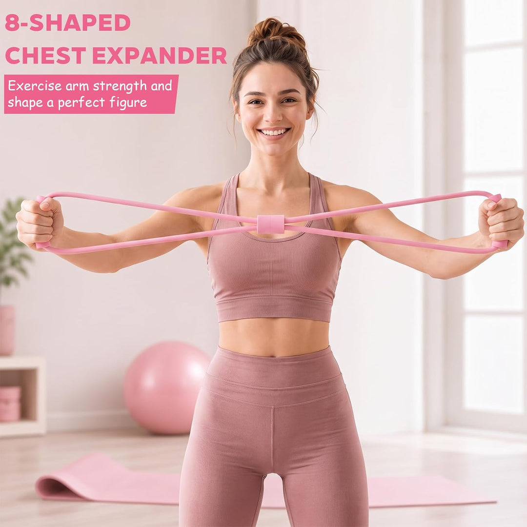 Pilates Set 7-teilig–Komplettes Fitness-Set mit Yoga Gurt, Widerstandsbänder, Ring, Balance Ball &amp; P