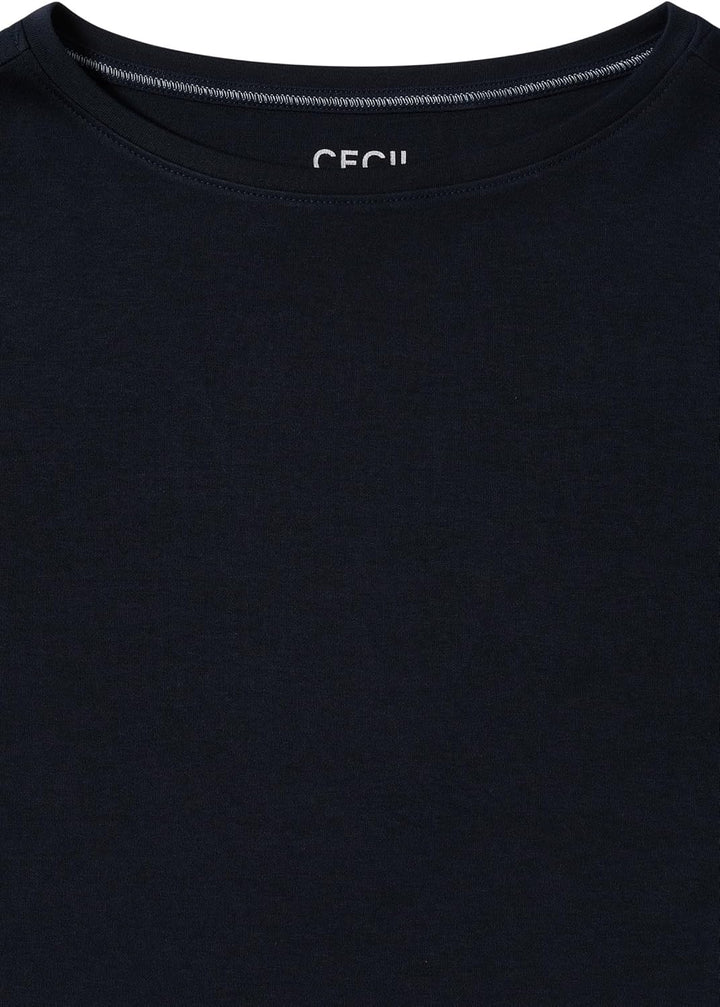 Cecil Damen Boatneck Basic Baumwollshirt U-Boot Ausschnitt L Universal Blue, L Universal Blue
