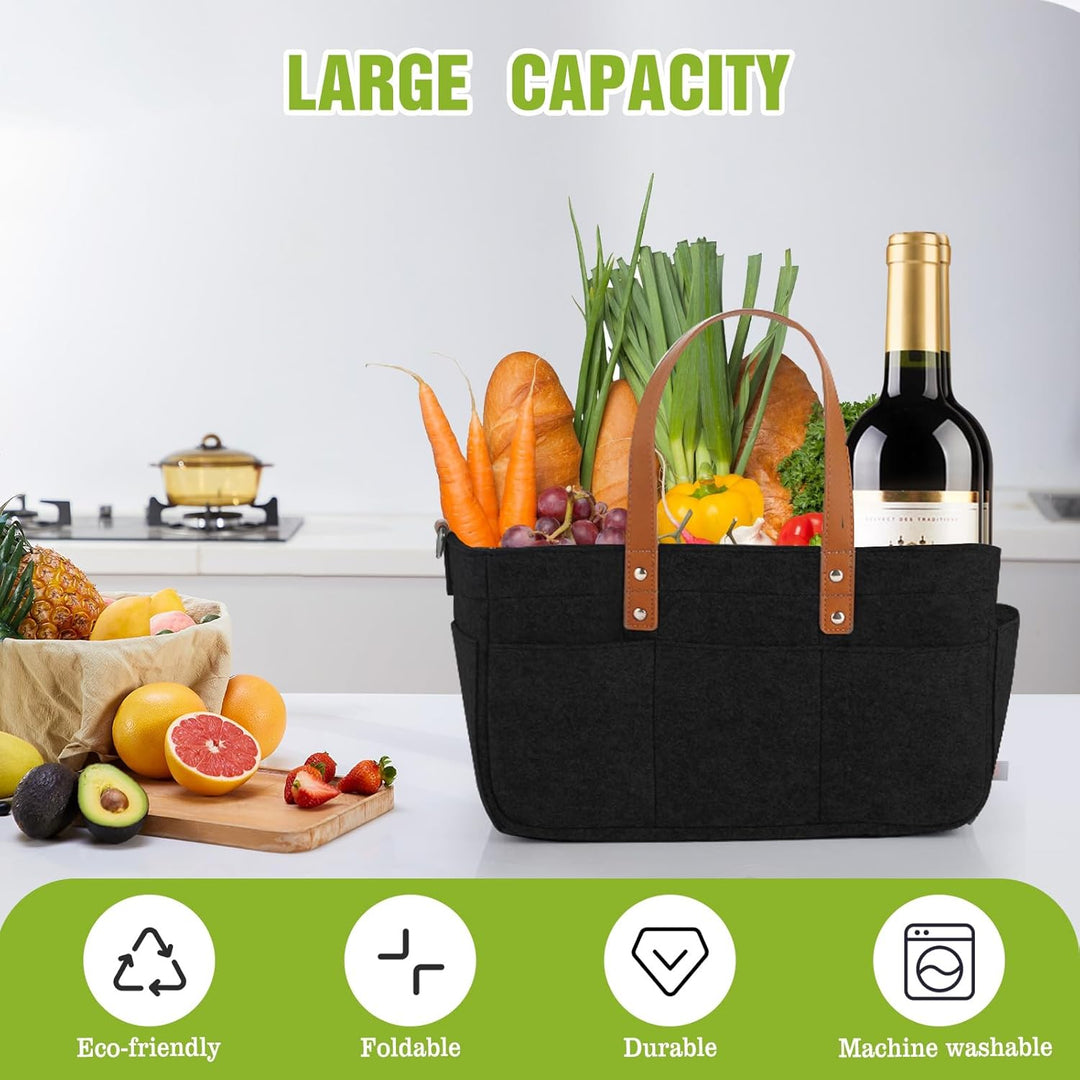 2er Filztasche Einkaufskorb, 16L Filztasche Einkaufstasche mit Fächern Shopper für Outdoor Trips, Pi