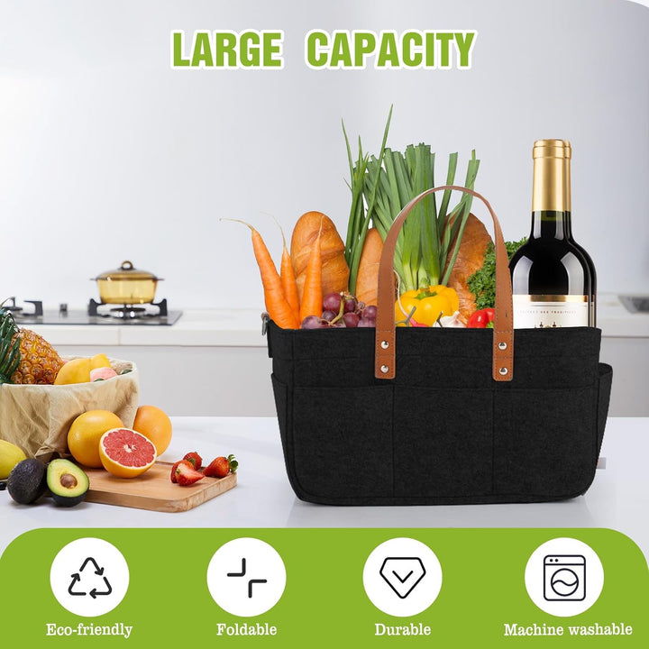 2er Filztasche Einkaufskorb, 16L Filztasche Einkaufstasche mit Fächern Shopper für Outdoor Trips, Pi