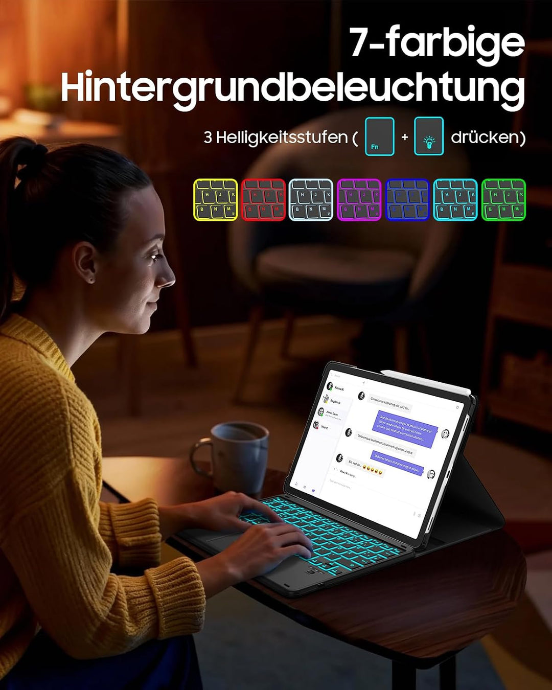 FINTIE Kabellose Bluetooth Tastatur mit Touchpad, Beleuchtet Schwarz, Beleuchtet Schwarz