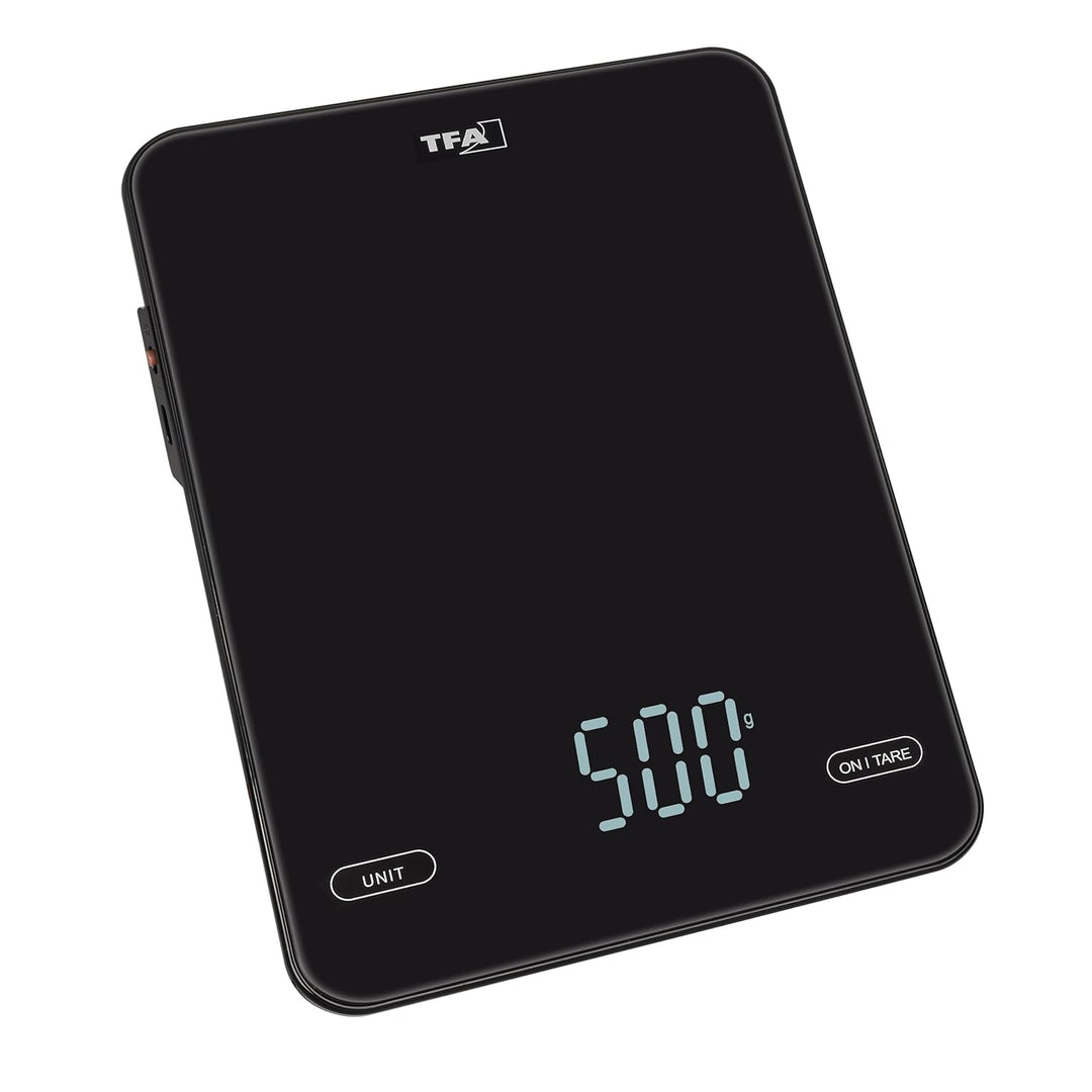TFA Dostmann Digitale Küchenwaage aufladbar USB C 10kg Pancake, 50.2010, 1g Auflösung, ON/OFF Schalt