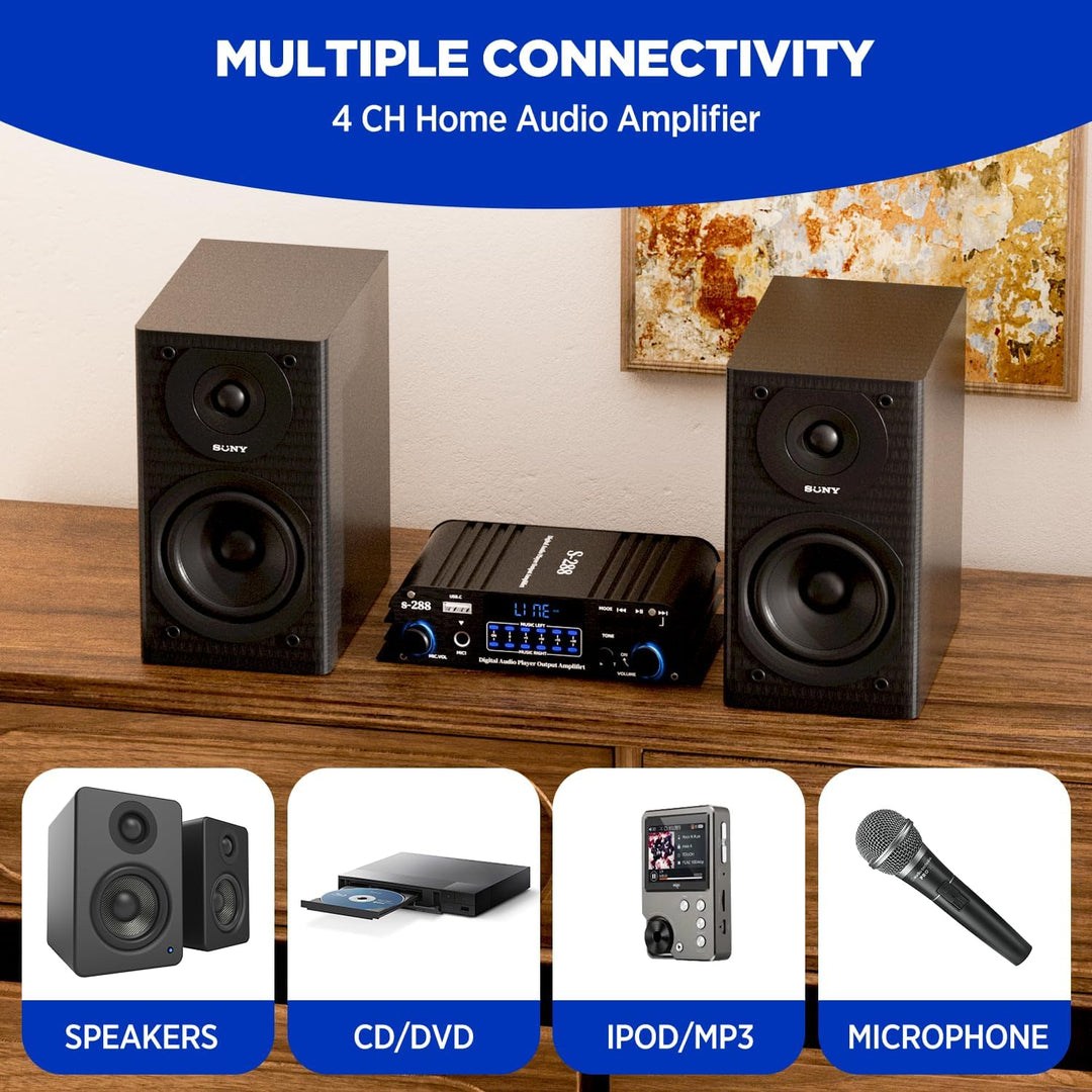 4.1-Kanal Verstärker, 1200W Mini HiFi Stereo Verstärker, Bluetooth 5.0 für Heimlautsprecher 35W x 4
