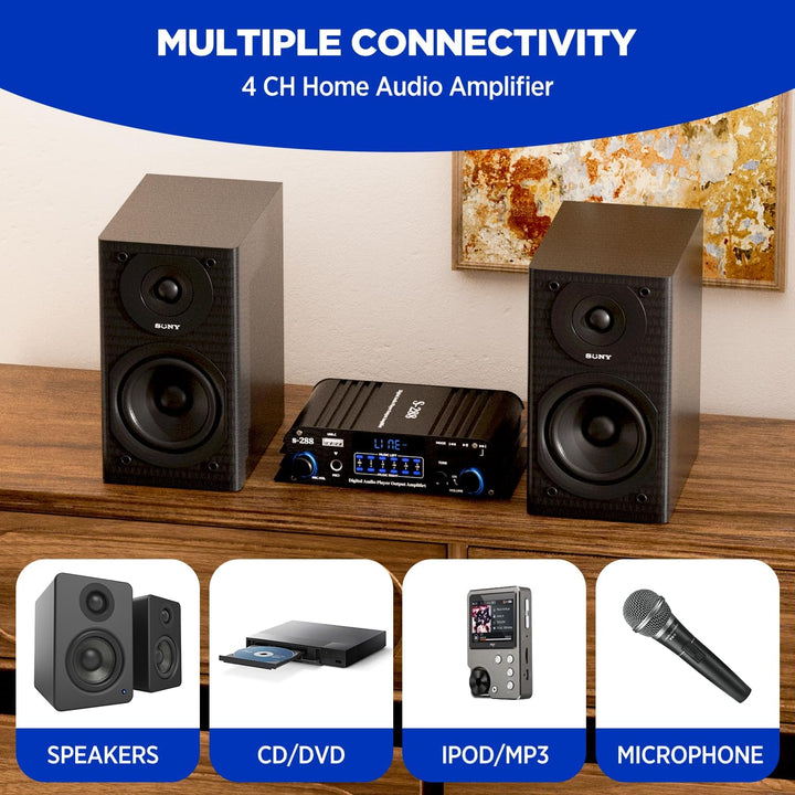 4.1-Kanal Verstärker, 1200W Mini HiFi Stereo Verstärker, Bluetooth 5.0 für Heimlautsprecher 35W x 4
