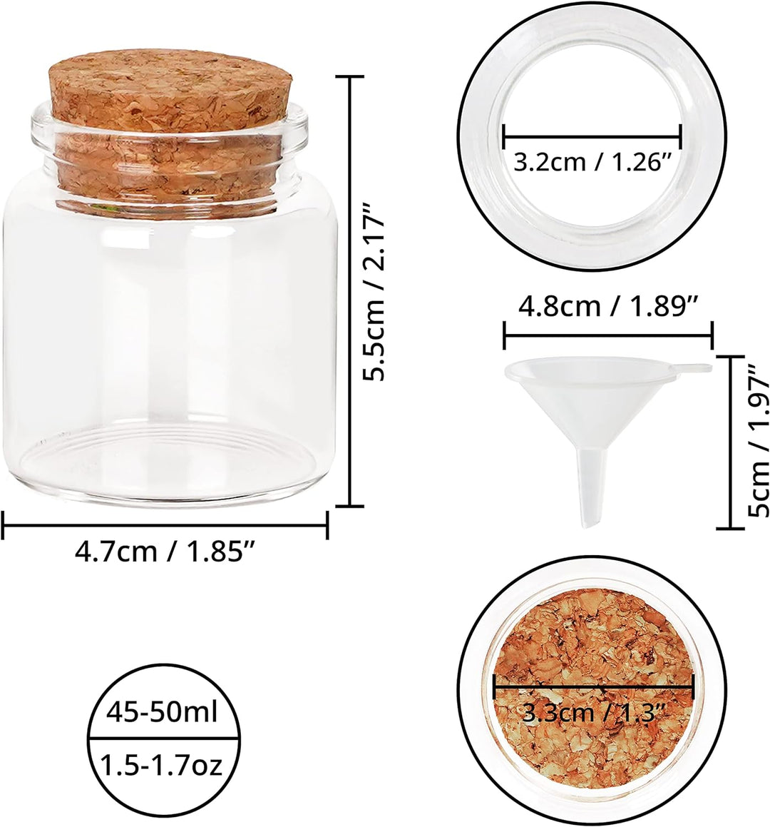 BELLE VOUS 12er Pack Kleine Glasflaschen zum Befüllen mit Korkdeckel - 45-50 ml - Luftdichte Kleine