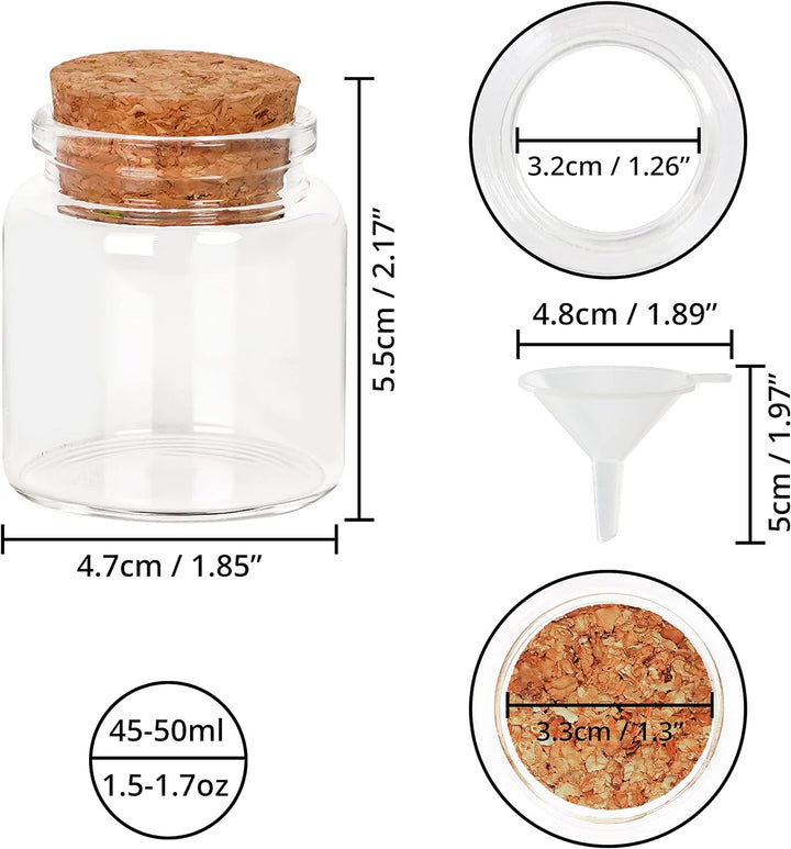 BELLE VOUS 12er Pack Kleine Glasflaschen zum Befüllen mit Korkdeckel - 45-50 ml - Luftdichte Kleine