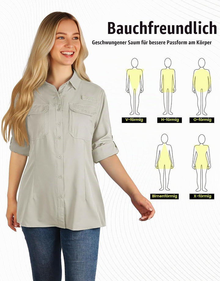 33,000ft Hemdbluse Damen UPF50 UV Schutz Hemd Schnelltrocknende Button-Down Shirts Atmungsaktive Wan