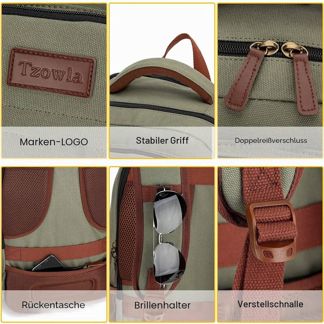 Tzowla Canvas Laptop Rucksack aus Segeltuch,Reise Backpack Tasche Herren und Damen,Arbeit Reiserucks