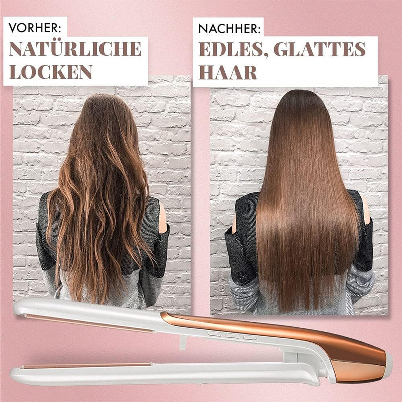 Haarglätter Und Lockenstab 2 In 1 | Ein Glamouröses Glätteisen in Rosegold mit Verstellbarer Tempera