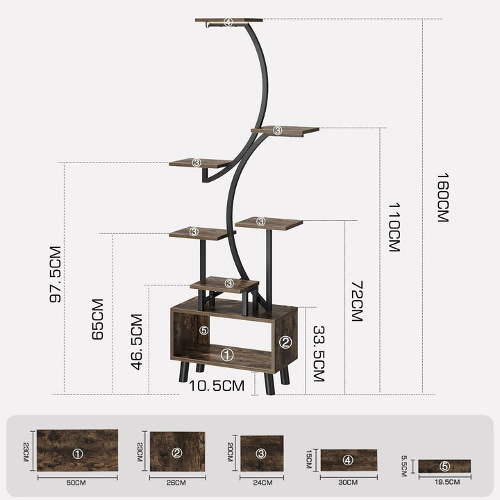 ShineMuse Pflanzenständer mit Wachstumslicht 160cm,Holz und Metall Blumenständer mit LED Wachstumsli