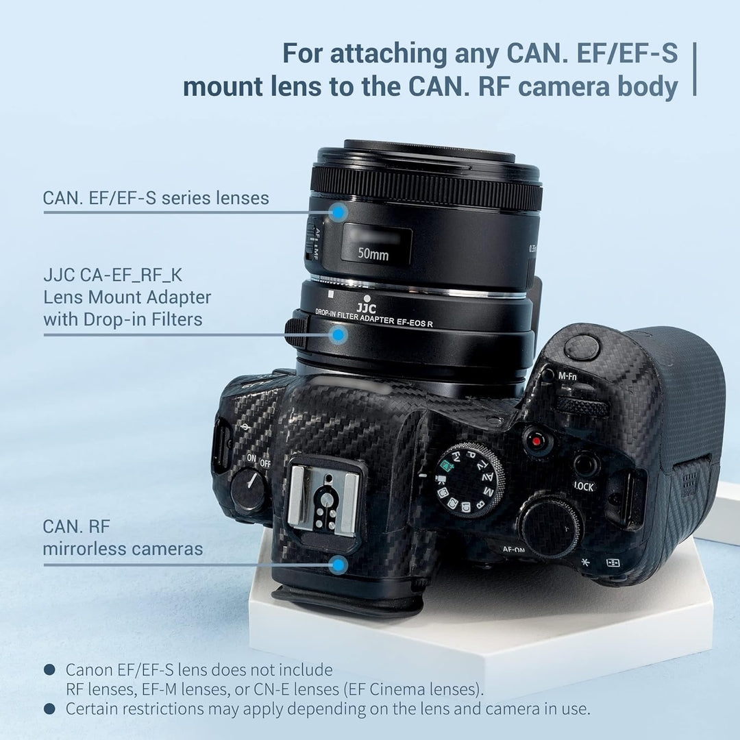 JJC EF-EOS R AF Objektivhalterung Adapter mit V-ND C-PL UV Steckfilter, ersetzt Canon Bajonettadapte
