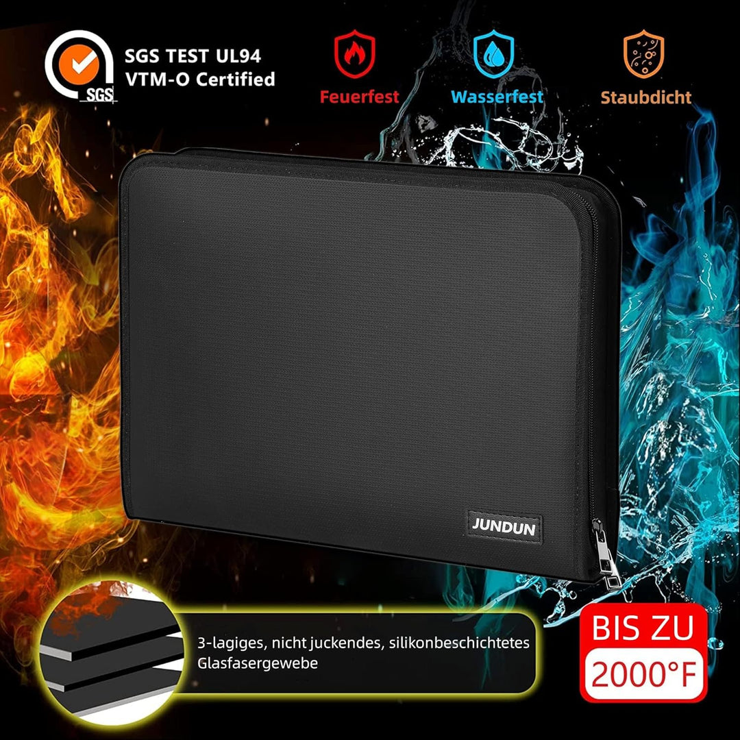 JUNDUN Feuerfest Dokumententasche - Fächermappe A4 Feuerfest mit mehreren Fächern - Dokumentenmappe