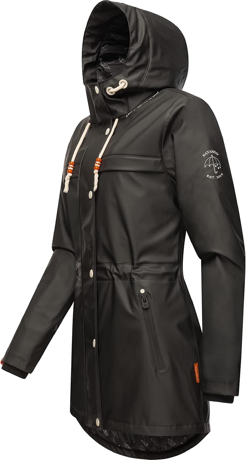 Navahoo Damen Übergangsjacke Regenmantel wasserdicht lang warm gefüttert mit Kapuze Rainy Forest XS-