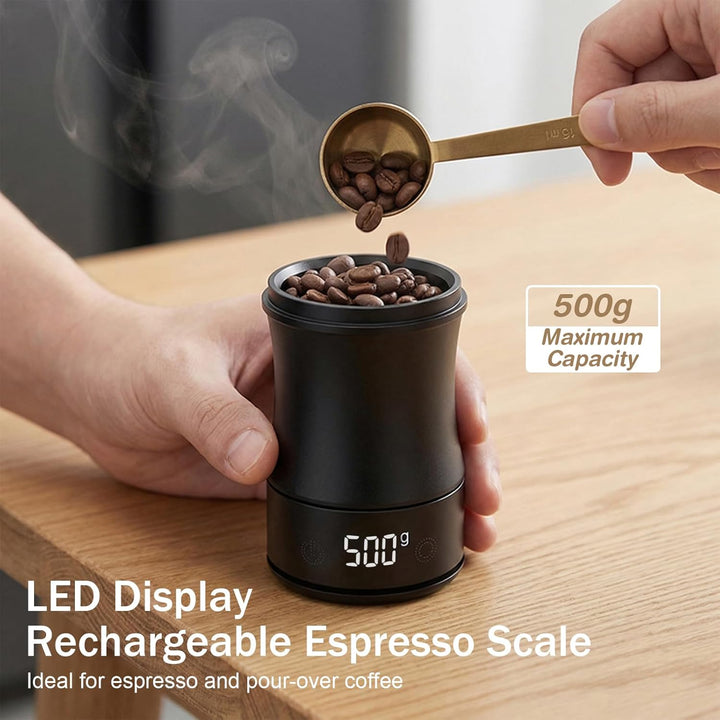 Kaffeewaage, Espresso Waage 0,1g - Digitale Kaffee Waage mit Dosierbecher, USB-C Wiederaufladbar, Ba