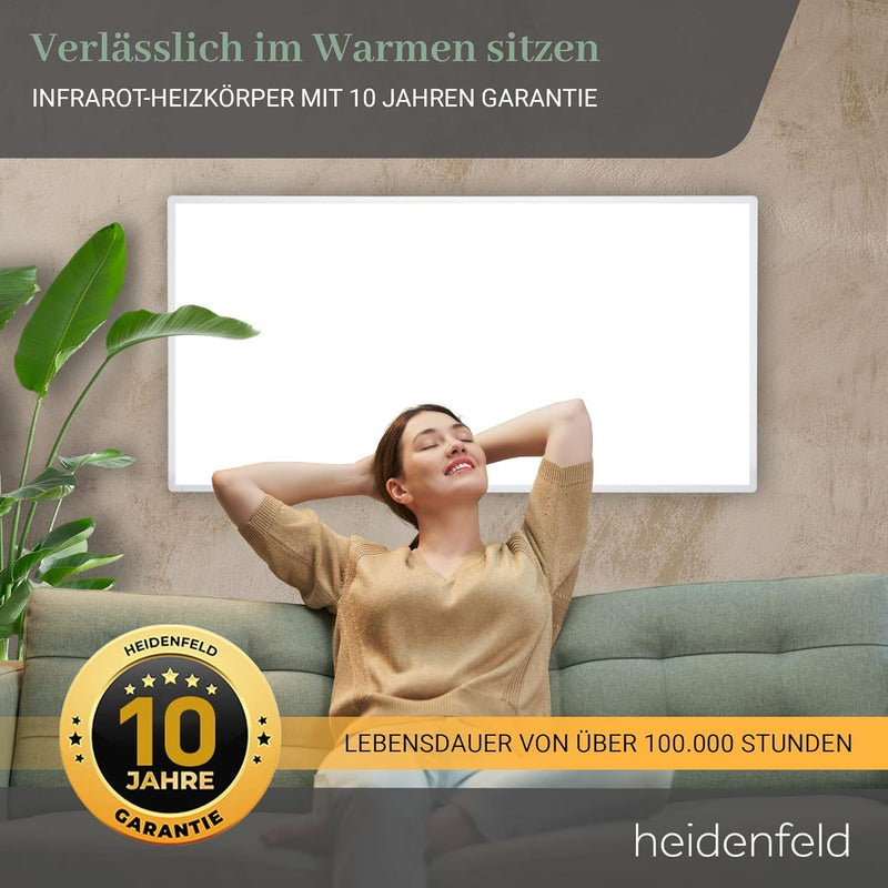 Heidenfeld Infrarotheizung HF-HP100-2 | 𝟭𝟬 𝐉𝐀𝐇𝐑𝐄 𝐆𝐀𝐑𝐀𝐍𝐓𝐈𝐄 - App Steuerung - 300-1000 Watt - Infrarot
