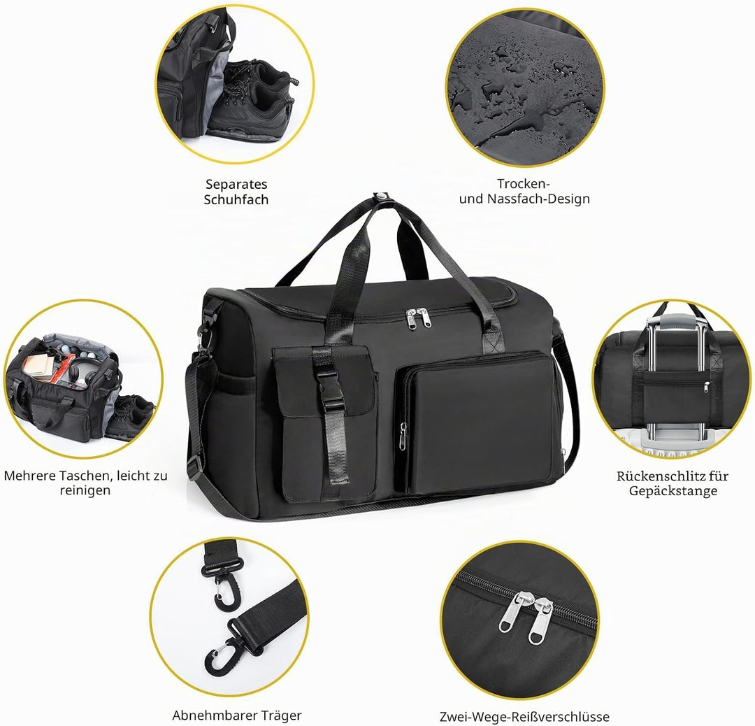 Cozary Sporttasche für Herren &amp; Damen - 42L grosse Reisetasche Wasserdichtes Oxford-Gewebe - 3-in-1