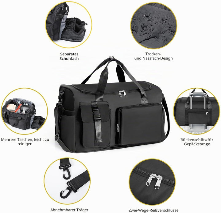 Cozary Sporttasche für Herren &amp; Damen - 42L grosse Reisetasche Wasserdichtes Oxford-Gewebe - 3-in-1