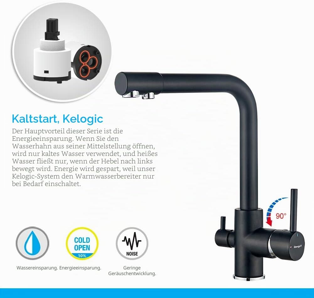 Ibergrif M22109B Spültischbatterie für Wasserfilter, 3 Wege Küchenarmatur mit hoher Auslauf 317 mm,