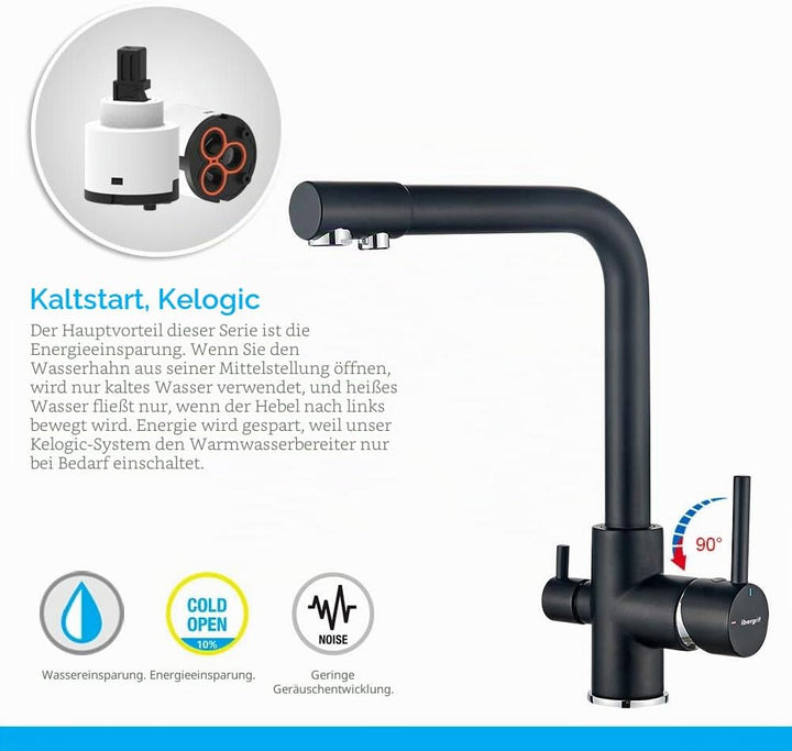 Ibergrif M22109B Spültischbatterie für Wasserfilter, 3 Wege Küchenarmatur mit hoher Auslauf 317 mm,