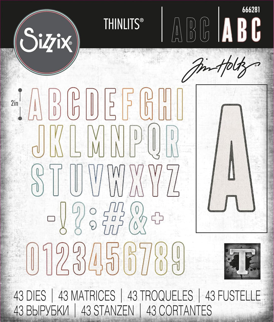 Thinlits Stanzformenset, alphanumerisches Bulletin, 43 Stück, von Tim Holtz, Bulletin