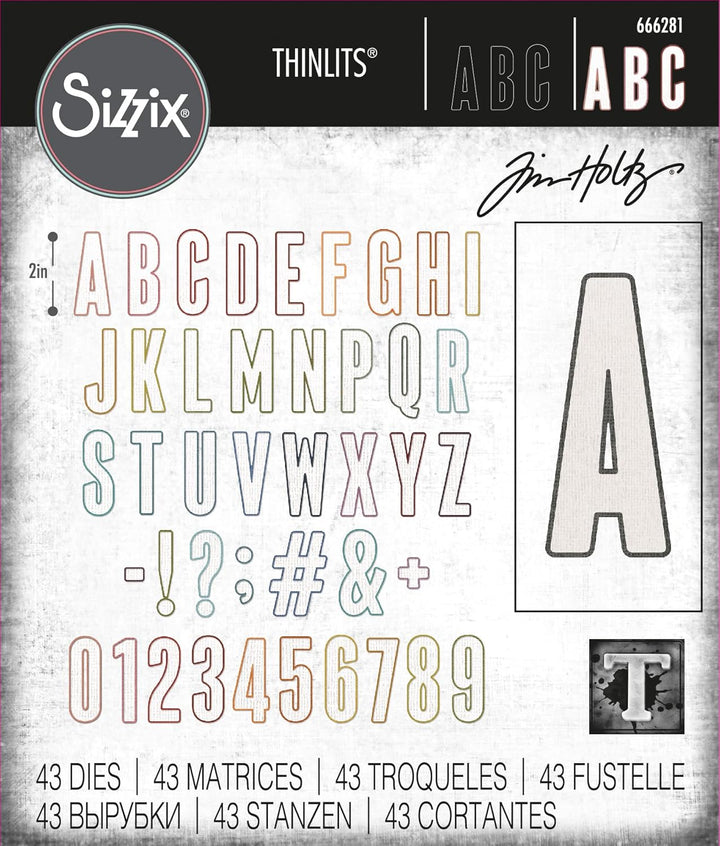 Thinlits Stanzformenset, alphanumerisches Bulletin, 43 Stück, von Tim Holtz, Bulletin
