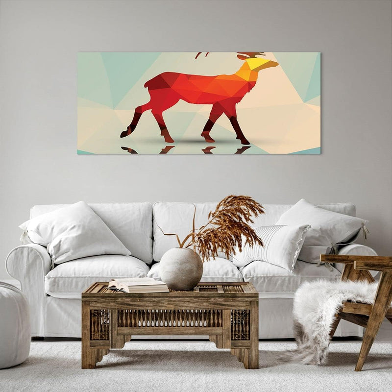 ARTTOR Wandbilder Dekoration Wohnzimmer Hirsch Illustration modern Grafik Bilder auf Leinwand 120x50