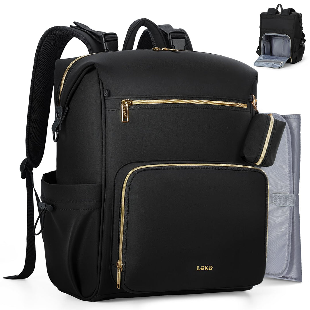 Lekesky Wickelrucksack Gross, Baby Wickeltasche Rucksack mit Wickelunterlage & Kinderwagengurten, Mu