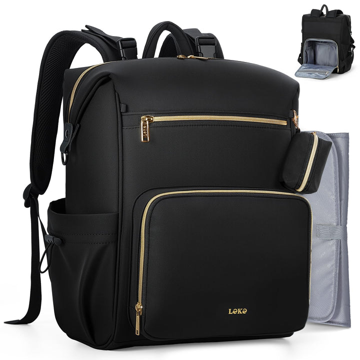 Lekesky Wickelrucksack Gross, Baby Wickeltasche Rucksack mit Wickelunterlage & Kinderwagengurten, Mu