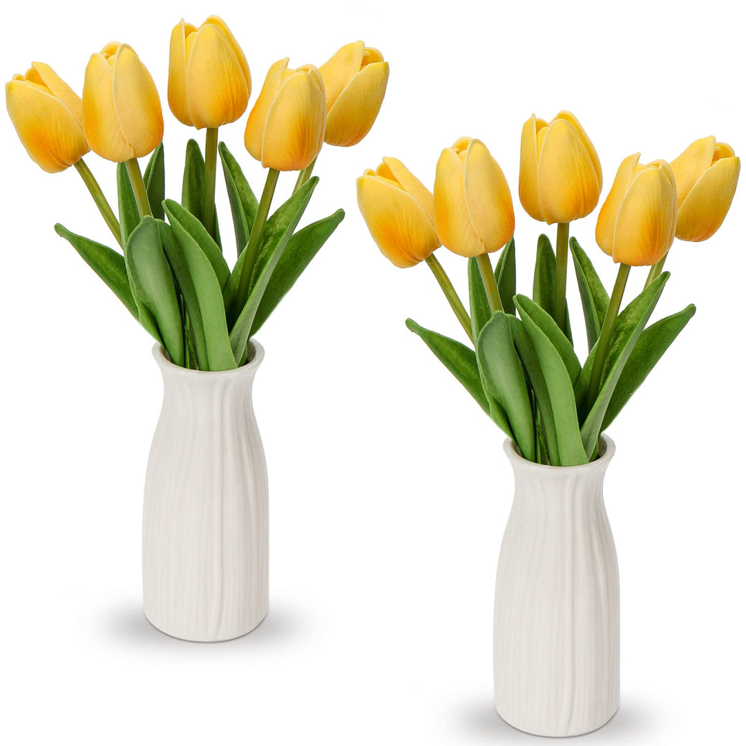 Kunstblumen Künstliche Tulpen Blumen Wie Echt Real Touch Tulpen, Höhe 30 cm, mit Vase aus Keramik, D