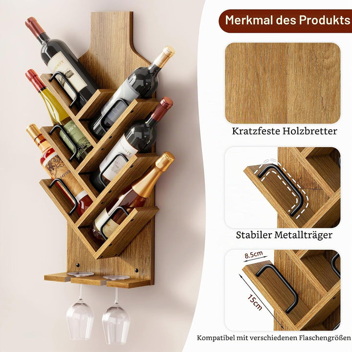 FAVOOSTY Weinregal Wand für 6 Weinflaschen, Wandregale zur Präsentation und Aufbewahrung von Weinfla