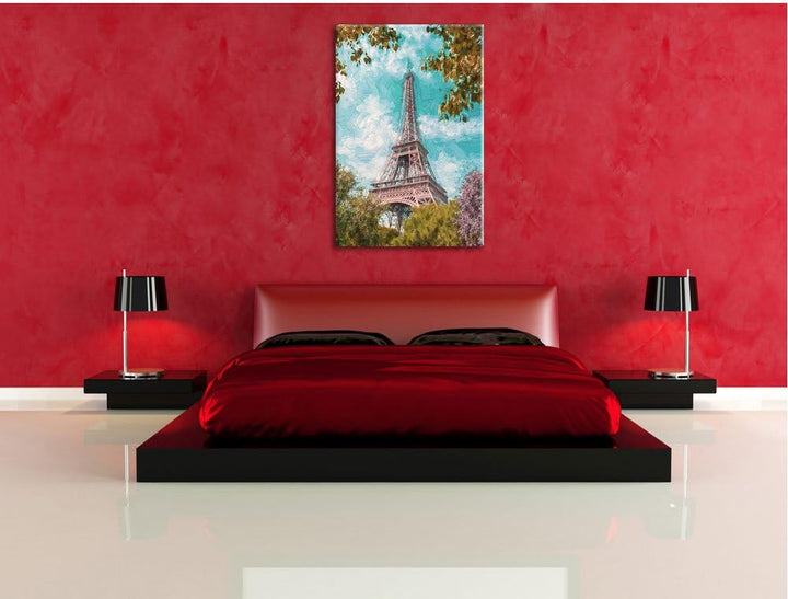 Pixxprint Eifelturm in Paris als Leinwandbild/Grösse: 100x70 / Wandbild/Kunstdruck/fertig bespannt,