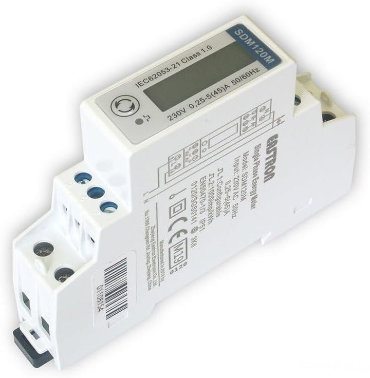EASTRON SDM120 Stromverbrauchsmesser - einphasig - Modbus RS485 RTU - Stromzähler Hutschiene, 45A kW