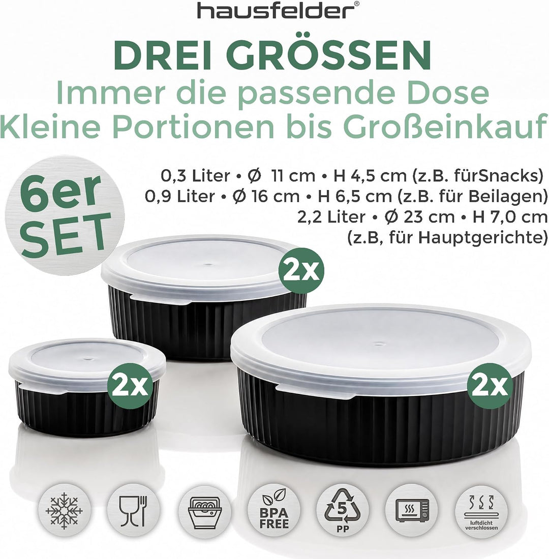 Hausfelder Vorratsdosen, 6er Set, 2x2 | 6er Set, 2x2, mit Deckel, Vorratsdosen, Frischhaltedose, Gef