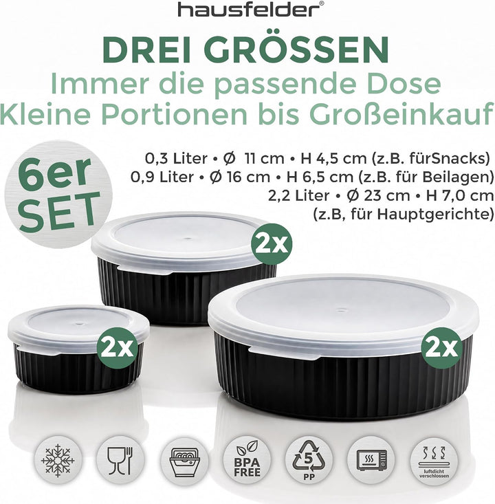 Hausfelder Vorratsdosen, 6er Set, 2x2 | 6er Set, 2x2, mit Deckel, Vorratsdosen, Frischhaltedose, Gef