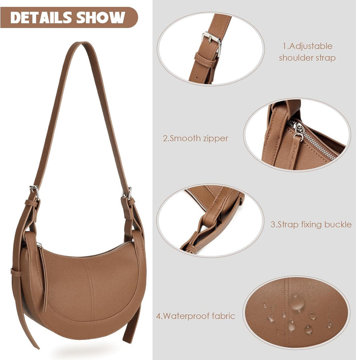 Travistar Umhängetasche Damen Halbmond Crossbody Bag Damen Klein Schultertasche Leder Schwarze Handt
