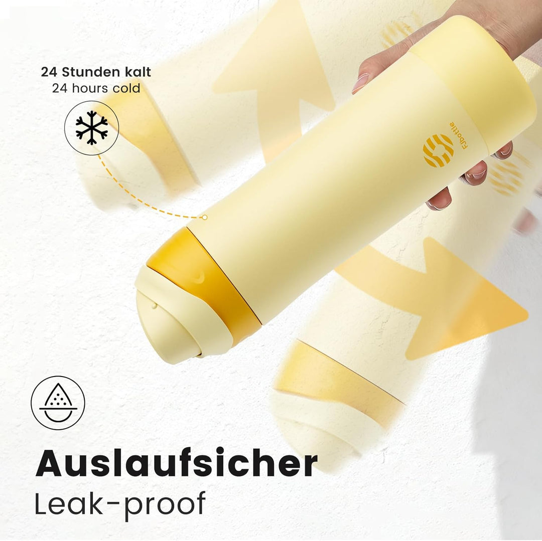 Fjbottle Edelstahl Trinkflasche 1L/750ML – 1-Klick Öffnung BPA-frei Wasserflasche für Sport, Schule,