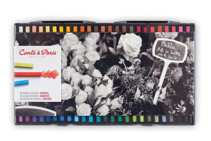 Conté a Paris 50134, 48 farbige Carré Kreiden, Pastellkreiden in Vierkantform, 48 Farben 48 Farben -