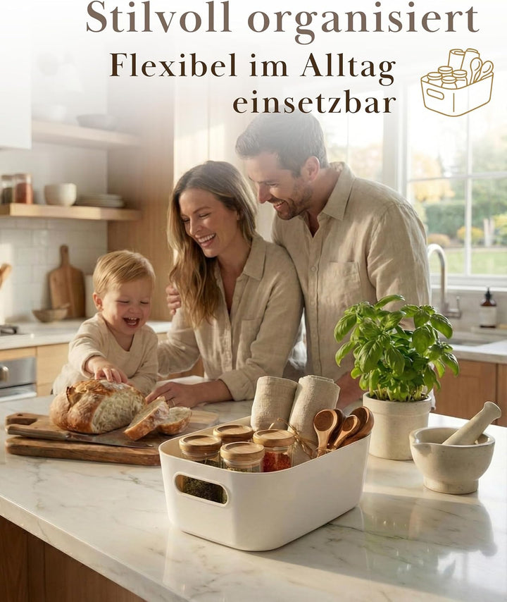 VMbathrooms Aufbewahrungsboxen 10er Set Weiss 25cm | Robuster Küchen-Organizer & Allzweckbox (BPA-fr