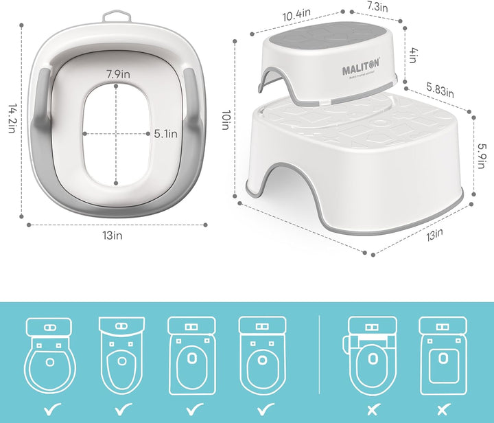 Maliton Toilettensitz Kinder mit 2-stufiger Tritthocker für Kinder 1-8 Jahren, Kindertoilettenkorb m